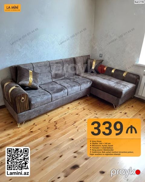 La Mini – Künc Divan (Kod: 2192) - Ölçülər: 260 160 sm - Mexanizm — Bakı