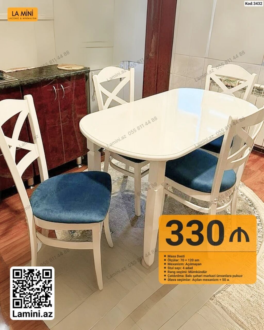 La Mini – Masa Dəsti (Kod: 3432) - Dəst: 1 masa + 4 ədəd stul -