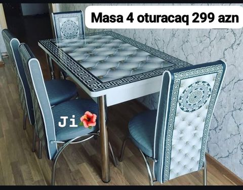Mətbəx/qonaq otağı üçün masa və 4 ədəd stul dəsti. - Dizayn: Masa — Masalar və stullar