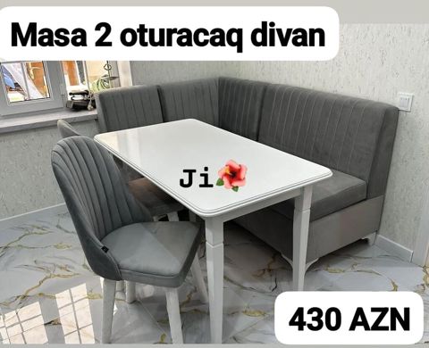 Mətbəx/kulinariya künc dəsti: - Komplekt: 1 masa, 2 yumşaq kreslo, L