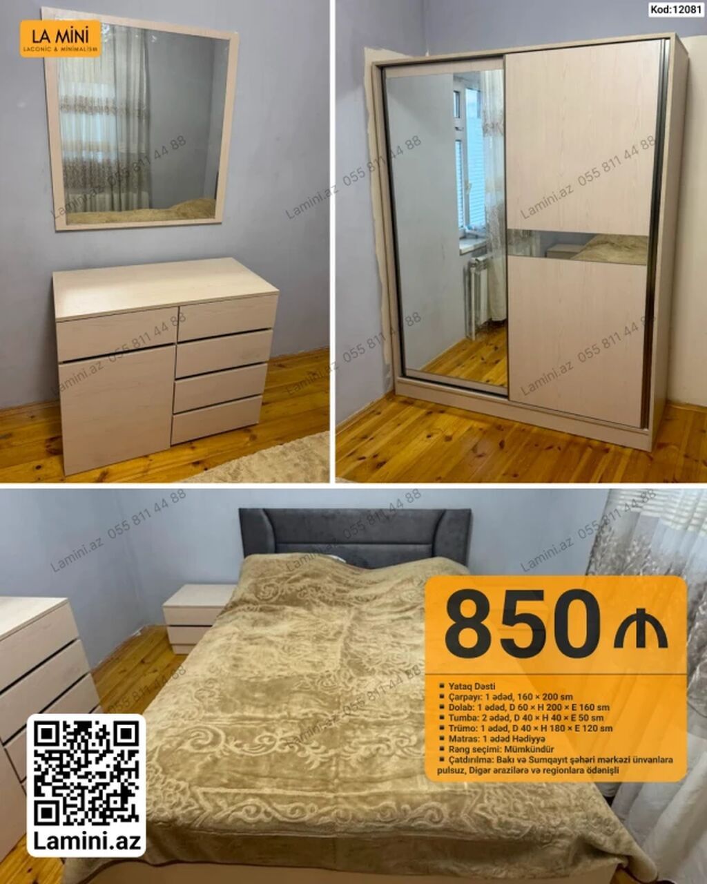 Yataq dəsti – La Mini (Kod: 12081) Tərkibi və ölçülər: - Çarpayı: 1 — Mebel, Bakı
