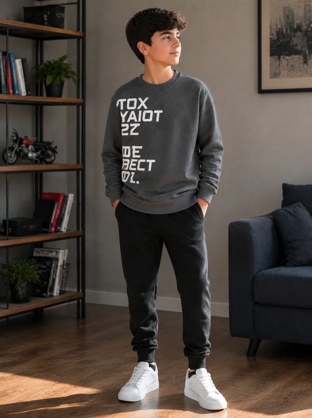 Uşaq sweatshirt kolleksiyası - Modellər: dördlü seçim 1) Ağ-krem fon — Mallar, Xırdalan (3)