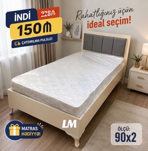 Tək çarpayı + matras hədiyyə! - Sifarişlə və yeni - Qiymət: 150₼ (1
