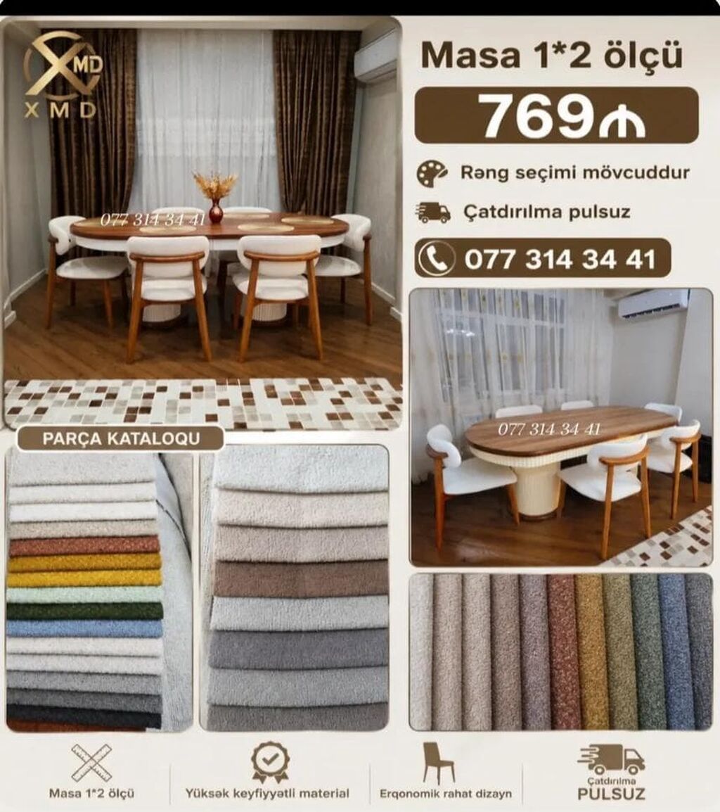 Masa və stul dəsti – 1×2 m oval masa