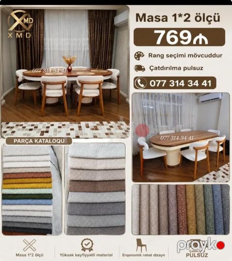 Masa və stul dəsti – 1×2 m oval masa