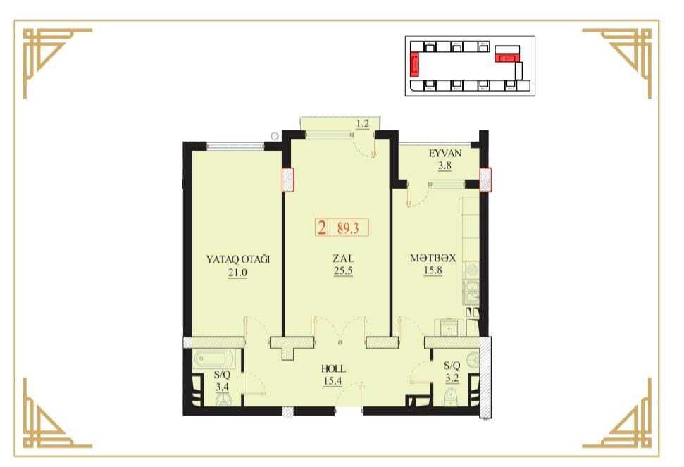 Satılır 3 otaqlı yeni tikili 89.3 m² — Mənzil, Bakı (3)