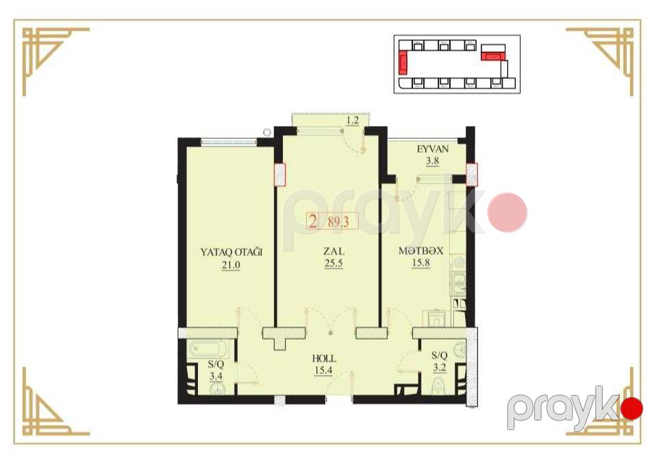 Satılır 3 otaqlı yeni tikili 89.3 m² — Mənzil, Bakı (3)