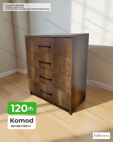Komod – 40×80×100 sm ölçü - Material: 18 mm laminat - 4 geniş