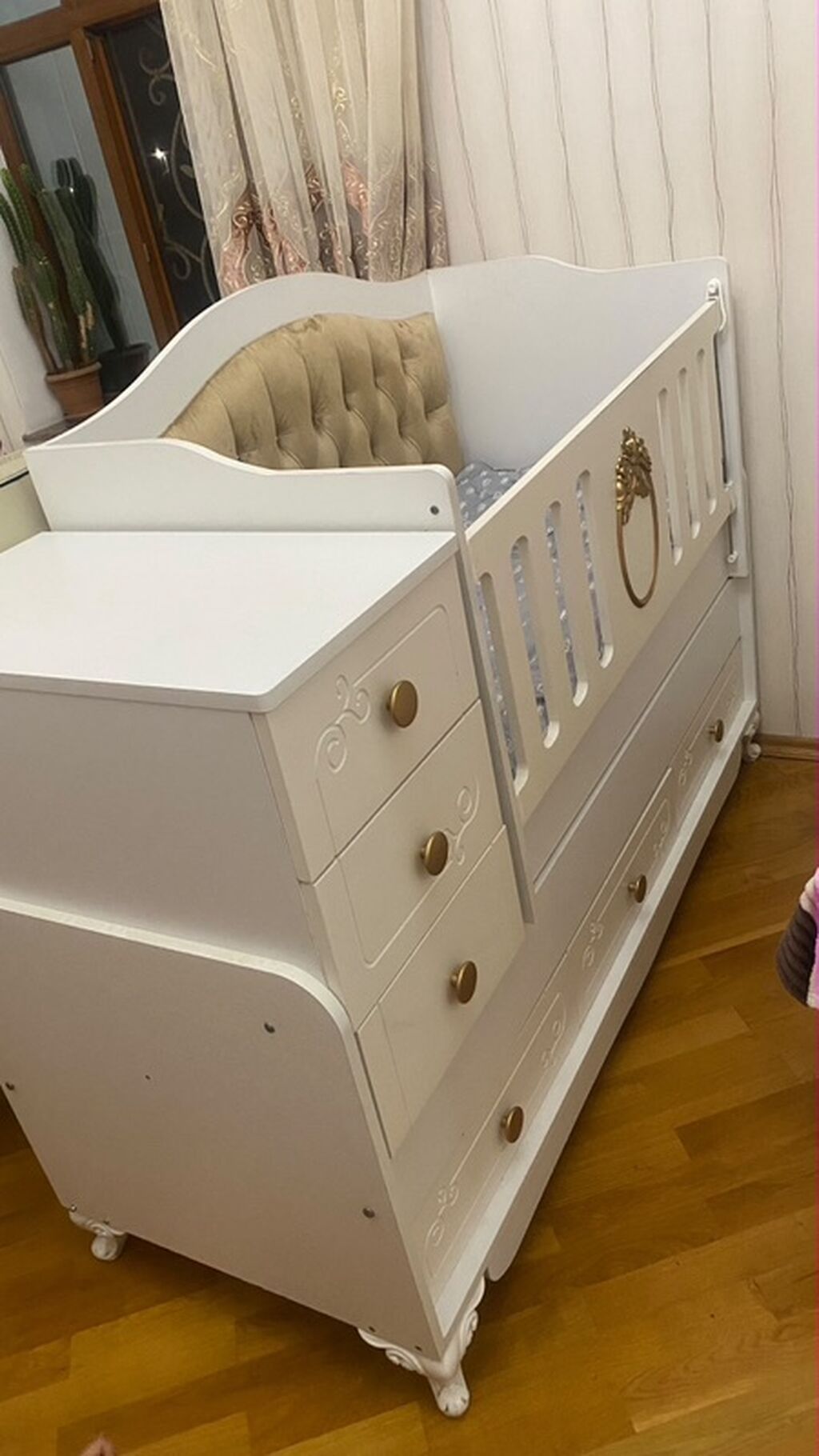 Oğlan və qız üçün, İşlənmiş, Dördbucaq, Beşik, Dəstsiz, Matras ilə, Yellənmə mexanizmsiz — Mebel, Sumqayıt (3)
