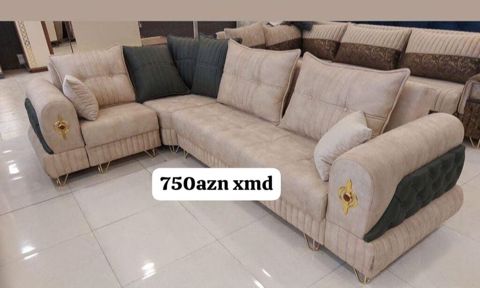 Künc divan dəsti - Forma: L-şəkilli künc divan - Rəng: Açıq bej əsas — Ucuz serfeli Mebel — Soft furniture sets