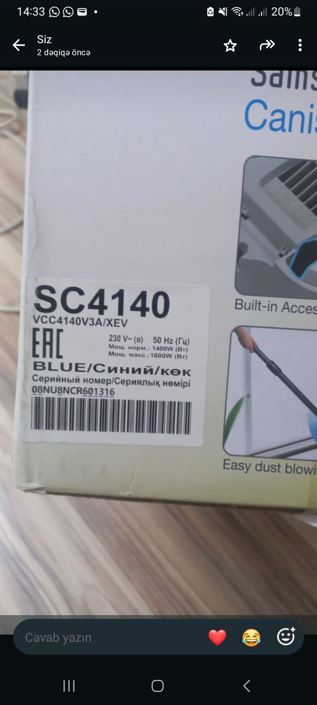 Samsung SC4140 (VCC4140V3A/XEV) tozsoran - Tip: Kanistr tipli — Elektronika, Sumqayıt (2)