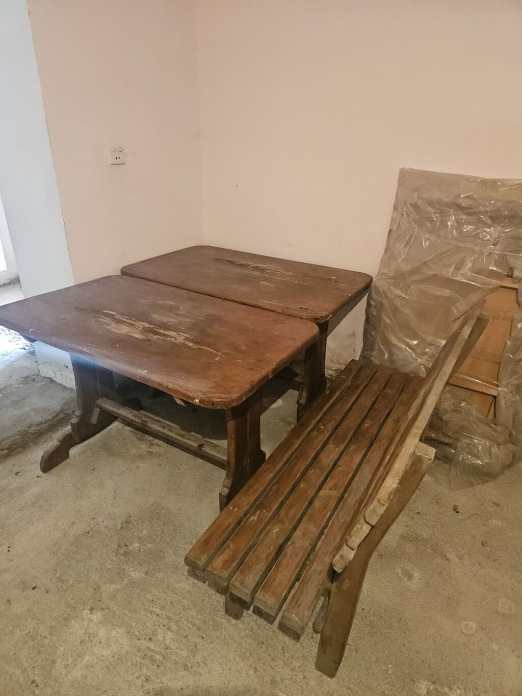 İşlənmiş, Dördbucaq masa, 2 stul, Açılmayan, Skameykalar ilə, Taxta — Mebel, Bakı (3)