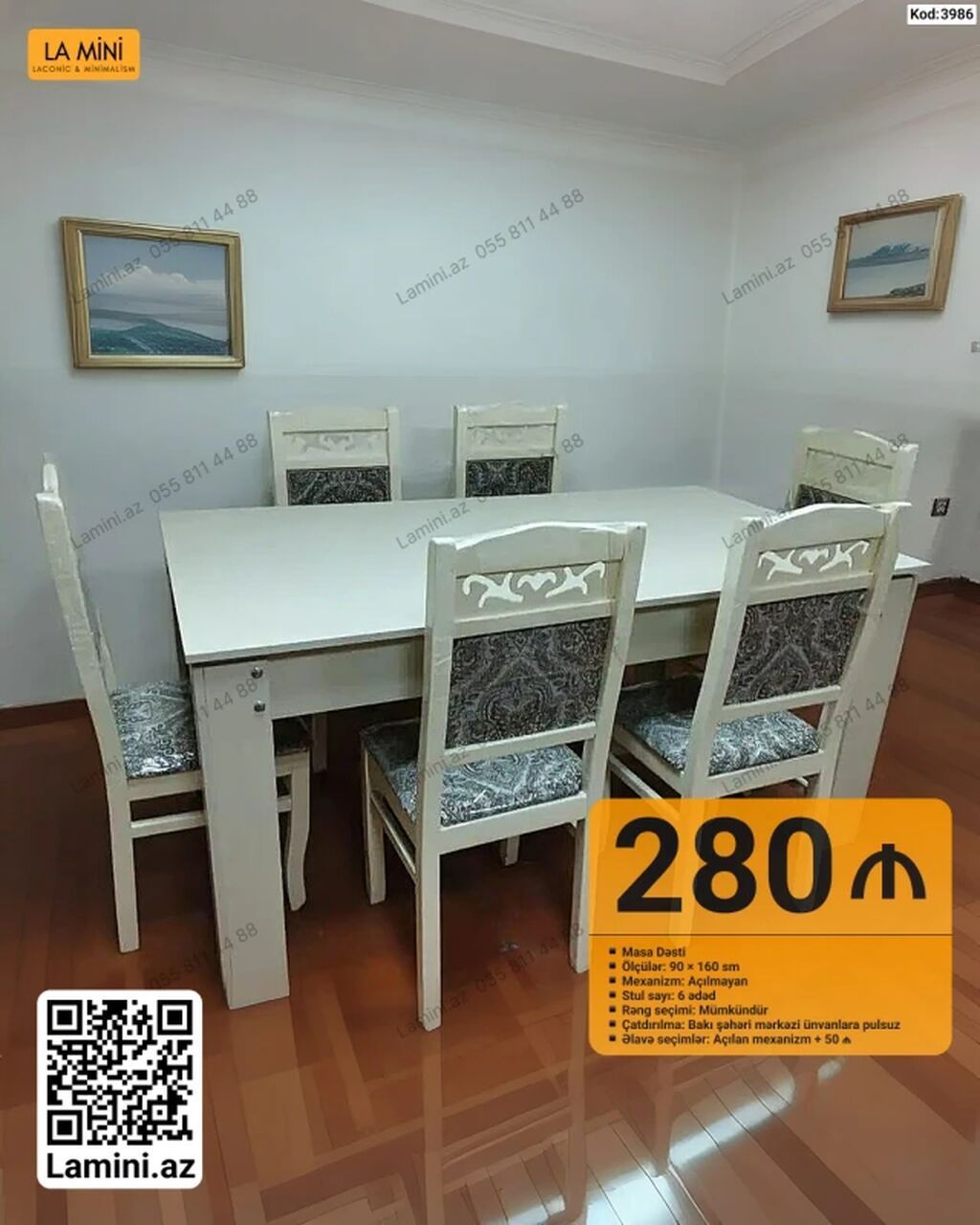 Masa dəsti – Kod: 3986 - Masa ölçüləri: 90 × 160 sm - Mexanizm — Mebel, Bakı