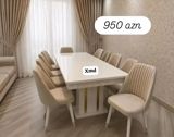 Ağ rəngli yemək masası və 8 ədəd stul dəsti. - Dəst tərkibi: 1 ədəd — Mebel