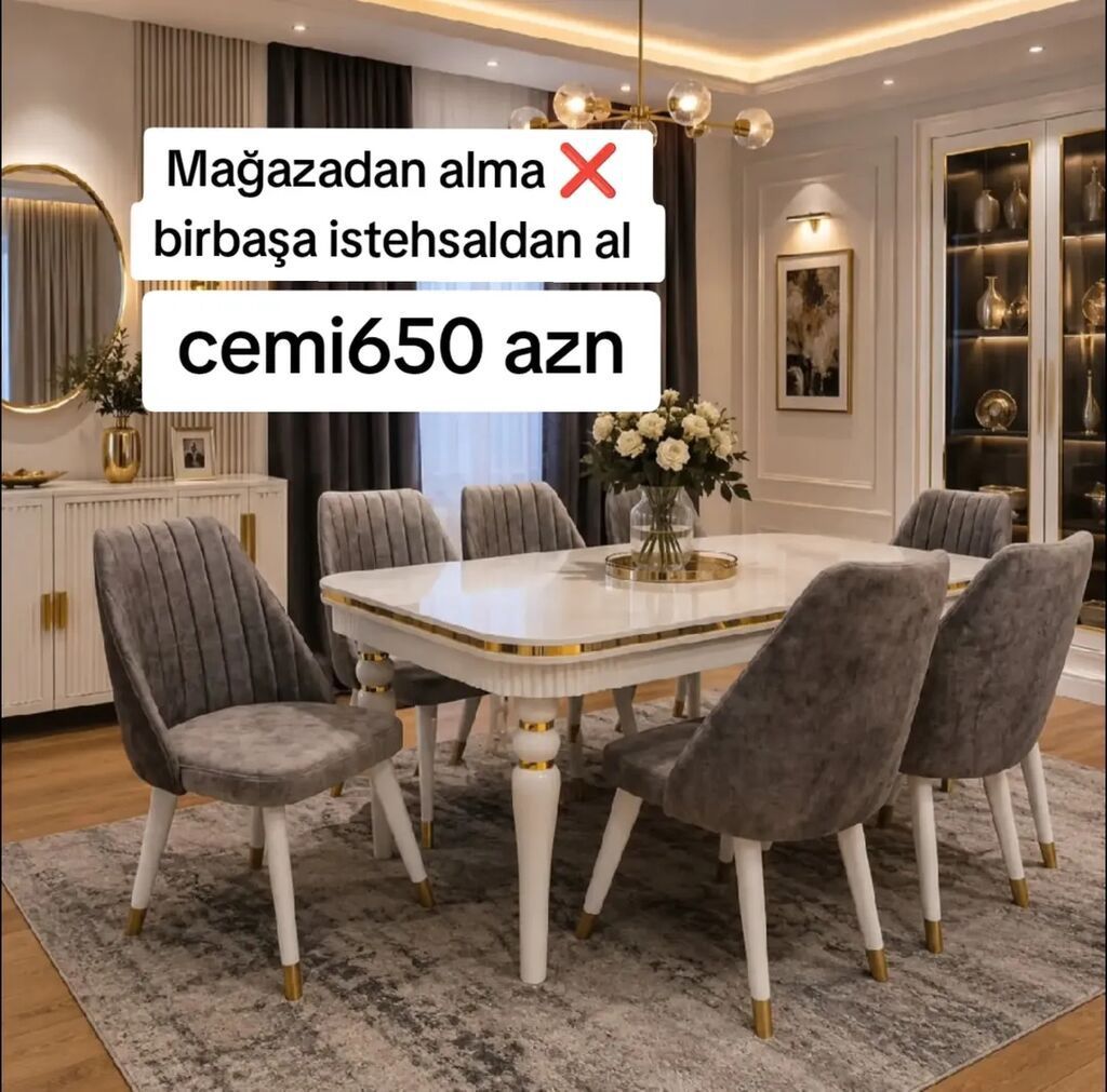 Qonaq otağı üçün, Yeni, Açılan, Dördbucaq masa, 6 stul — Masalar və stullar, Bakı (2)