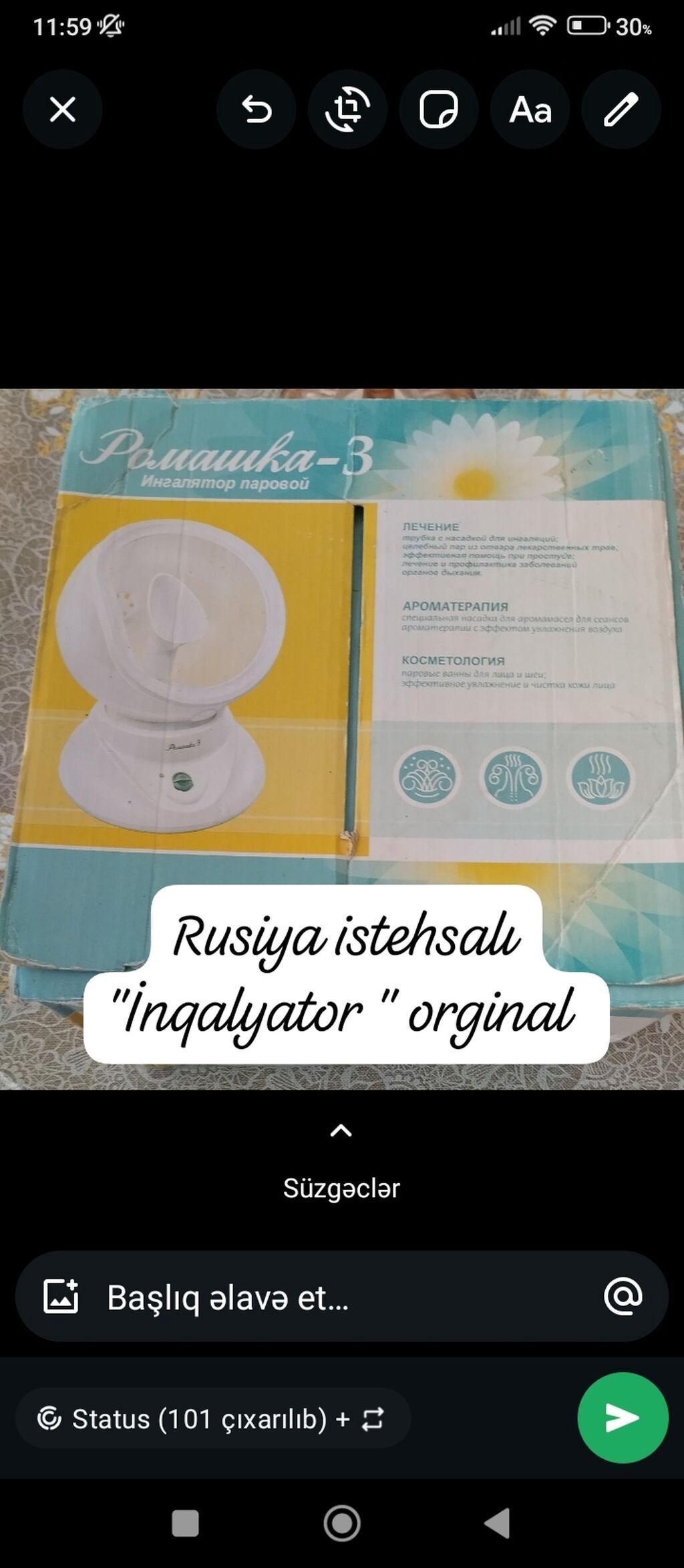 Buxarlı İnhalyator “Ромашка-3” (Rusiya istehsalı, orijinal) — İnhalyatorlar və nebulayzerləri, Ağdam