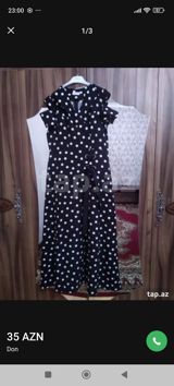 Qara rəngli, ağ xallı qadın donu. - Model: midi uzunluqda — Şəxsi əşyalar