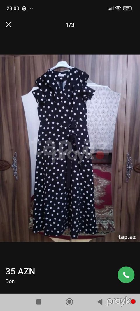 Qara rəngli, ağ xallı qadın donu. - Model: midi uzunluqda