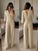 Bej rəngli qadın kombinezonu - Stil: Zərif, minimal dizayn - Kəsim — madina.akhmedova.1100