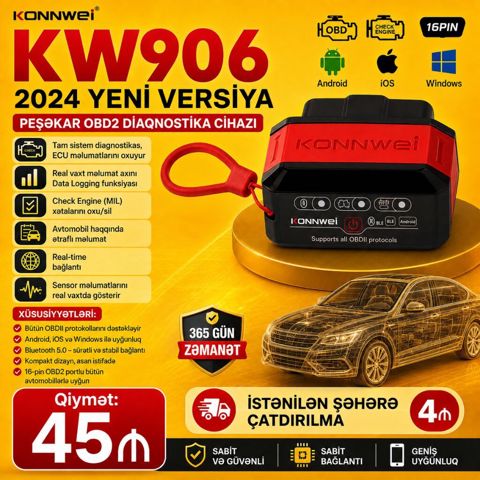 KONNWEI KW906 Red diaqnostika cihazı. Сканер Konnwei работает с