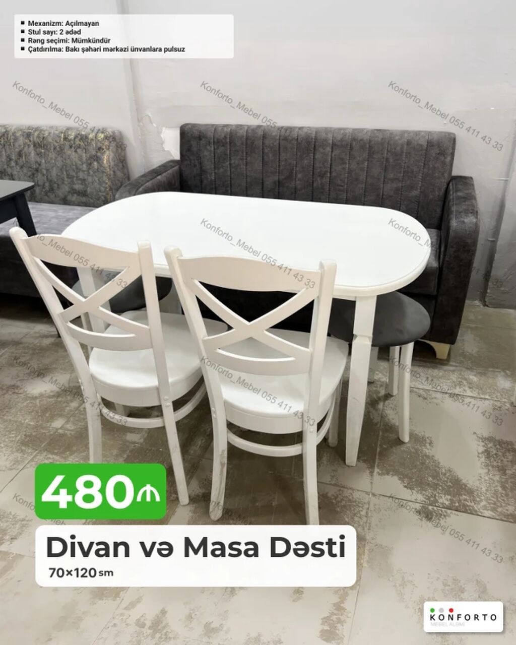 Divan və Masa Dəsti – 70×120 sm • Tərkib: 1 divan, 1 masa, 2 ədəd — Mebel, Bakı