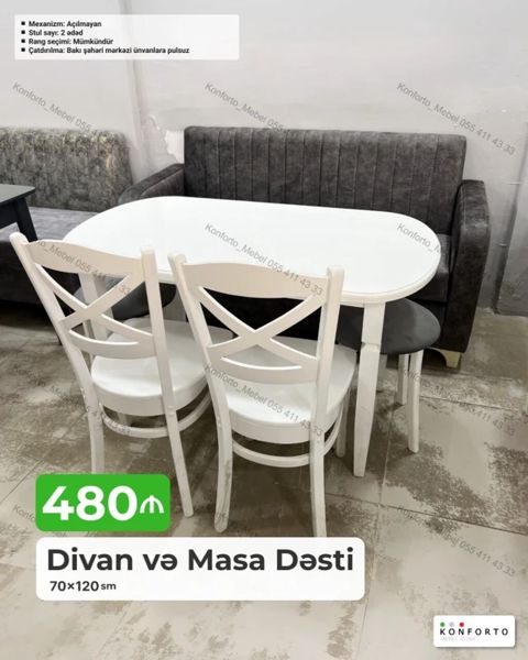 Divan və Masa Dəsti – 70×120 sm • Tərkib: 1 divan, 1 masa, 2 ədəd — Konforto Mebel — Soft furniture sets