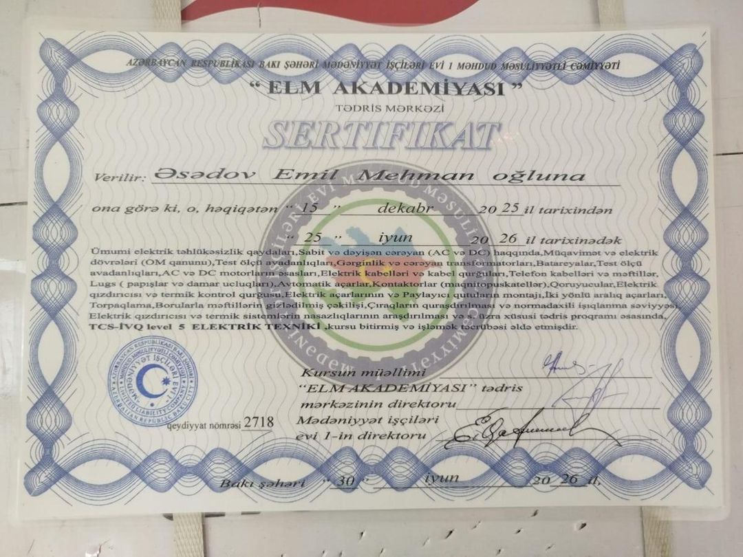 Elektrik ustası — Təmir və inşaat, Bakı (2)