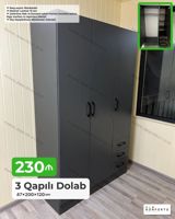 3 qapılı geyim dolabı - Ölçü: 47×200×120 sm - Material: 18 mm laminat — Mebel