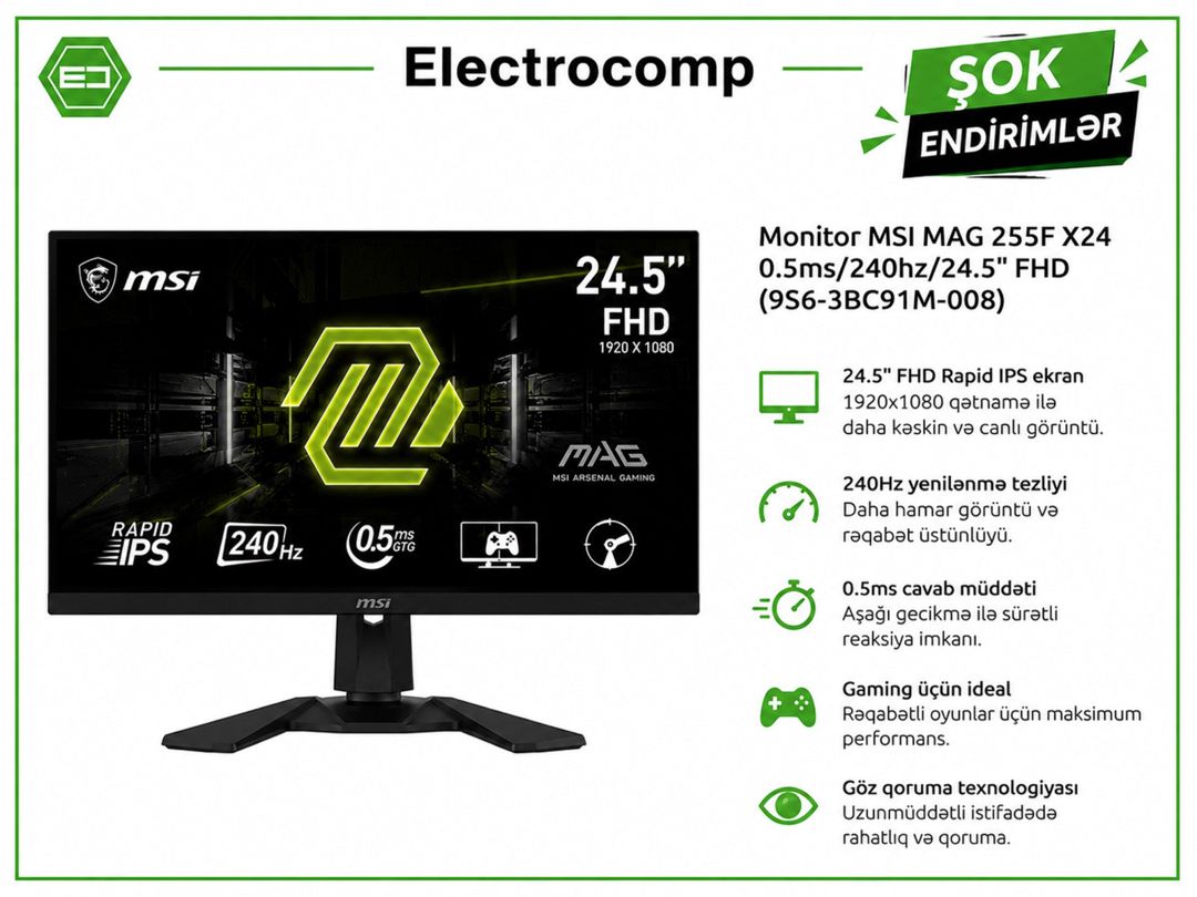 MSI MAG 255F X24 Gaming Monitor — Elektronika, Bakı