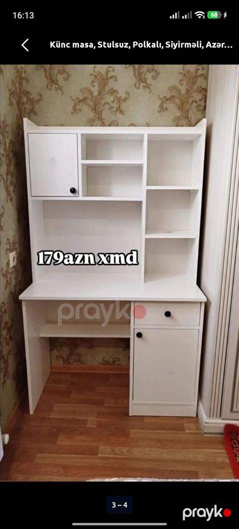 Ağ rəngdə çoxfunksiyalı iş/oxu masası - Künc üçün uyğun dizayn -