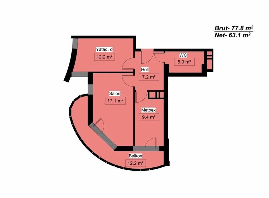 Satılır 2 otaqlı yeni tikili 77.8 m² — Mənzil, Bakı (6)