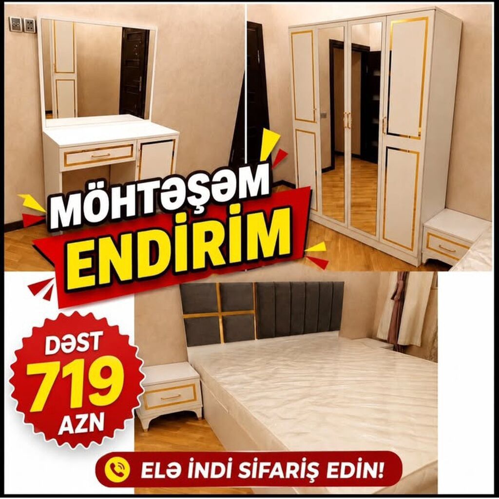 Yataq otağı mebel dəsti • Komplektə daxildir: - Geniş ikitürlü — Mebel, Bakı