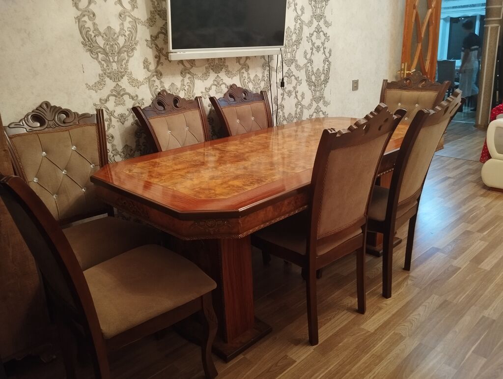 Qonaq otağı üçün, İşlənmiş, Açılmayan, Oval masa, 8 stul — Mebel, Masazır (2)