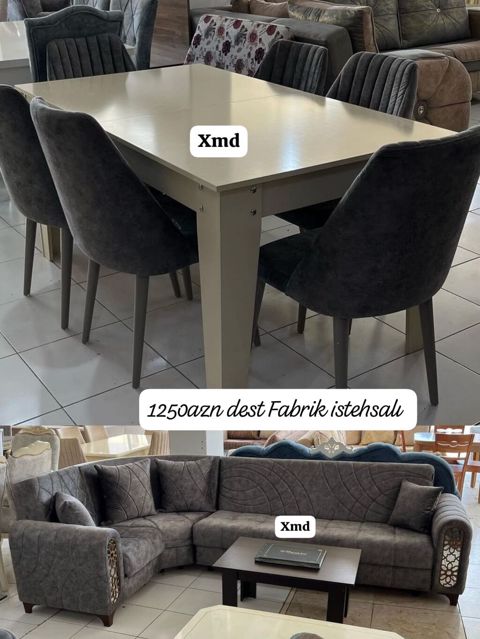 Mebel dəsti – fabrik istehsalı - Yemək masası və 6 ədəd stul: sadə və — Ucuz serfeli Mebel — Soft furniture sets