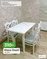 Məhsul: Masa dəsti - Ölçü: 70 × 120 sm - Komplekt: masa + 4 ədəd stul — Mebel