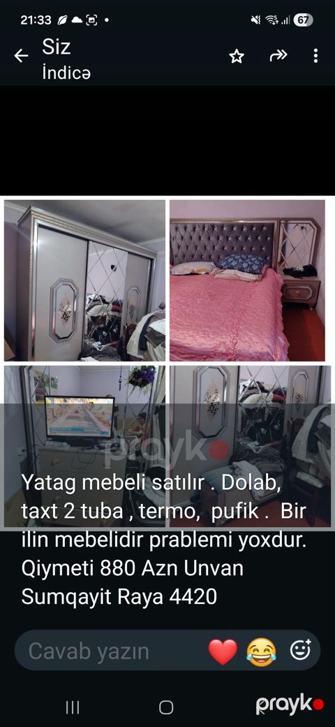 Yataq otağı mebel dəsti - Dəst tərkibi: qarderob (güzgülü sürgülü