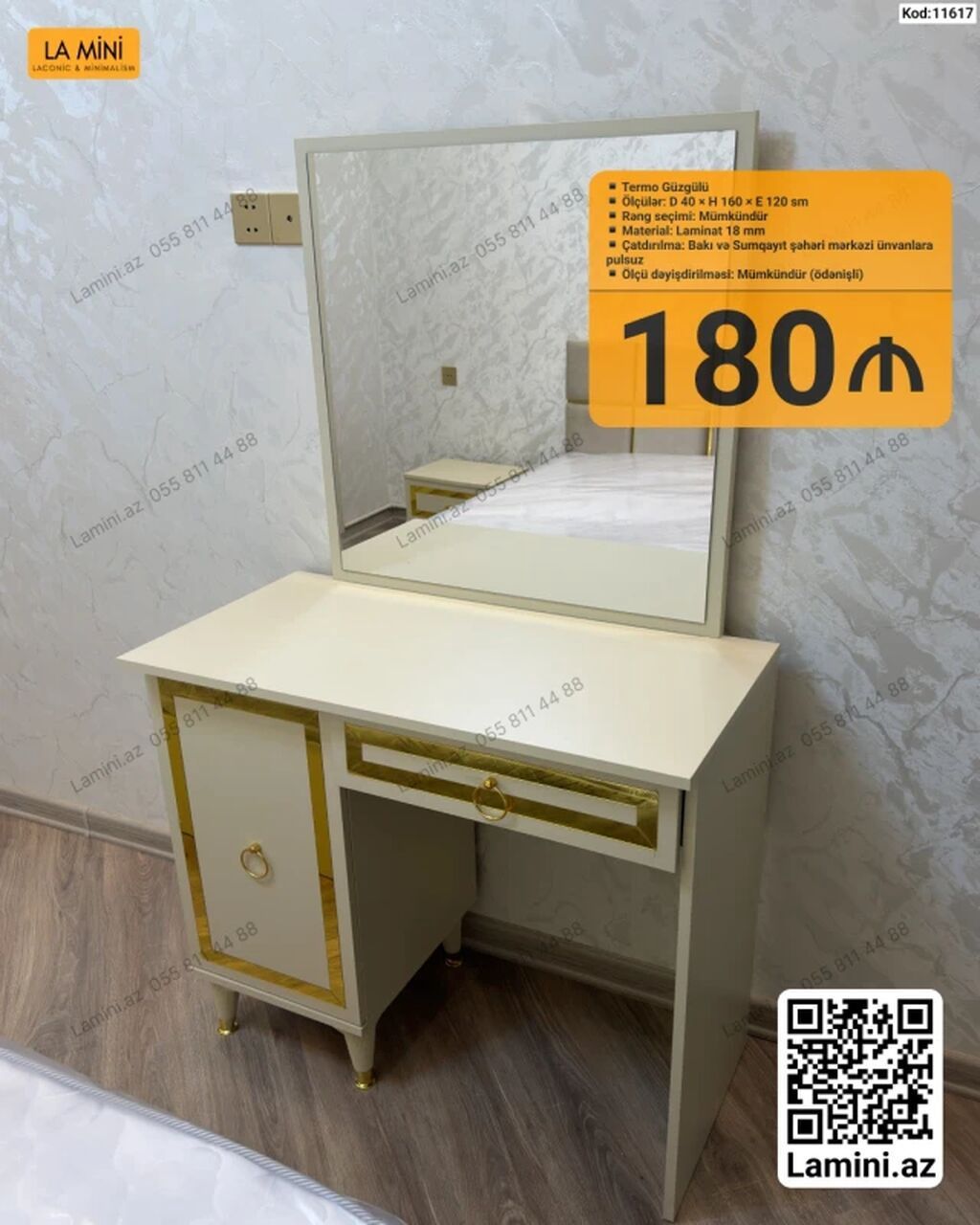 Termo güzgülü makiyaj/komod masası - Ölçü: D 40 × H 160 × E 120 sm -