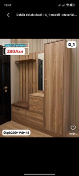 Yeni, 1 qapı, Güzgülü, Qəhvəyi, Açılan, Düz dolab — Zülfiyyə mebel — Mebel