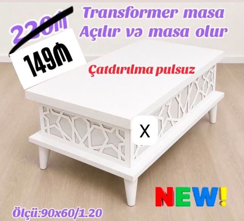 Transformer masa – açılır-bükülür mexanizmli, qəhvə masası və yemək