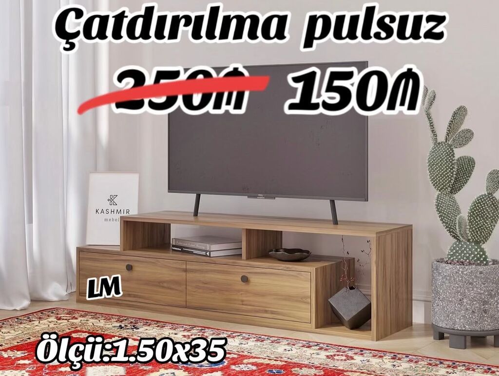 TV stendi – LM model - Material: ağac teksturasında laminat - Rəng