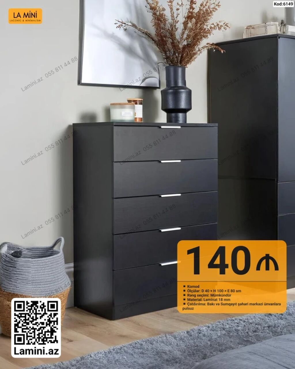 LA MINI komod - Model kodu: 6149 - Material: 18 mm laminat - Ölçülər — Mebel, Bakı
