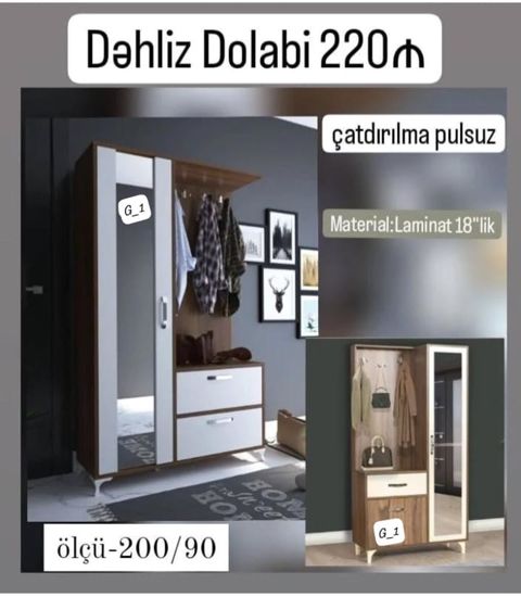 Dəhliz dolabı – laminat 18 mm Ölçü: 200/90 sm - Geniş asılqanlıq