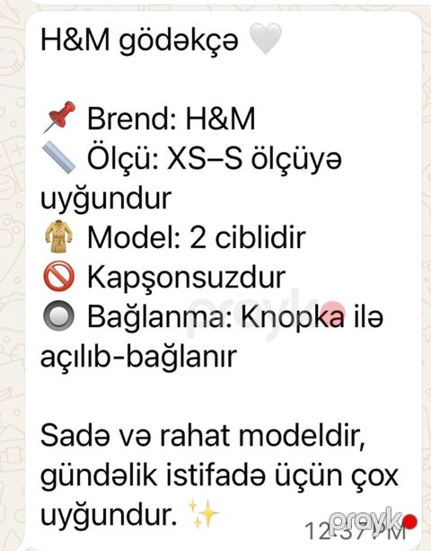 H&M gödəkçə - Brend: H&M - Ölçü: XS–S ölçüyə uyğundur -
