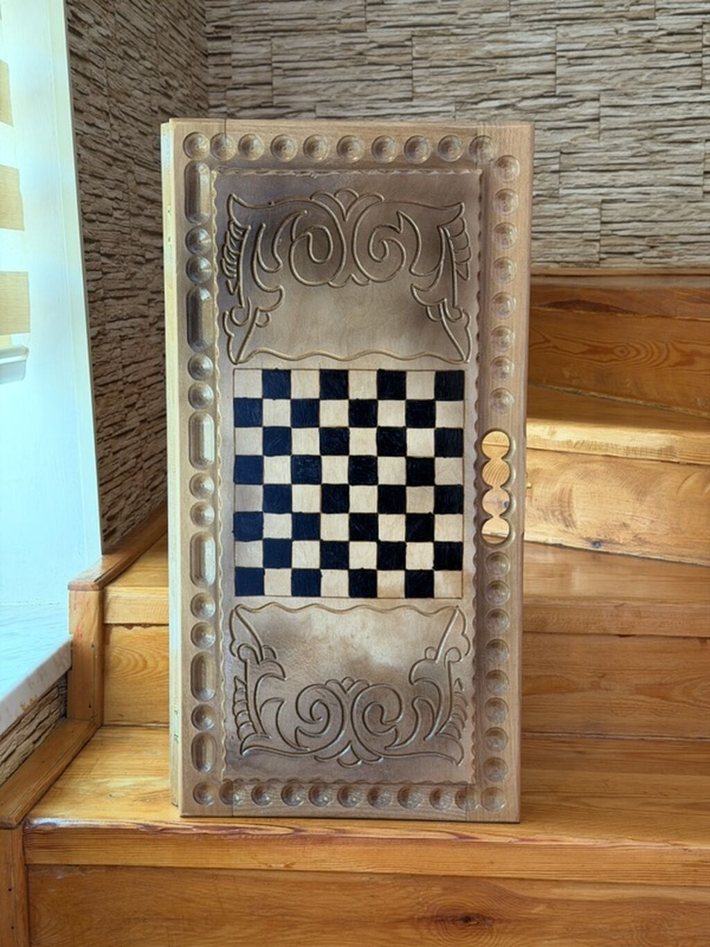Əl oyma taxta nərd dəsti - Material: bərk ağac (əl işçiliyi ilə oyma — İdman və istirahət, Masazır (10)