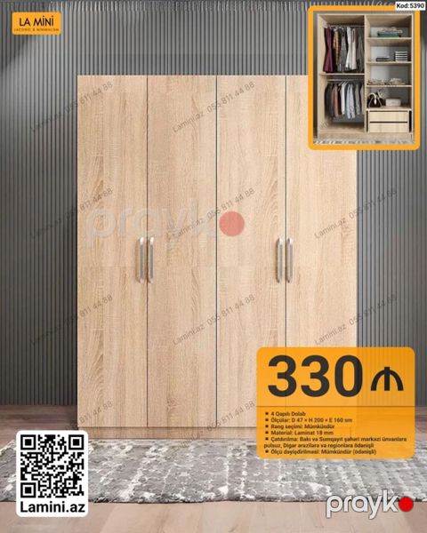 4 qapılı paltar dolabı – La Mini - Kod: 5390 - Ölçülər: Dərinlik 47 — Bakı