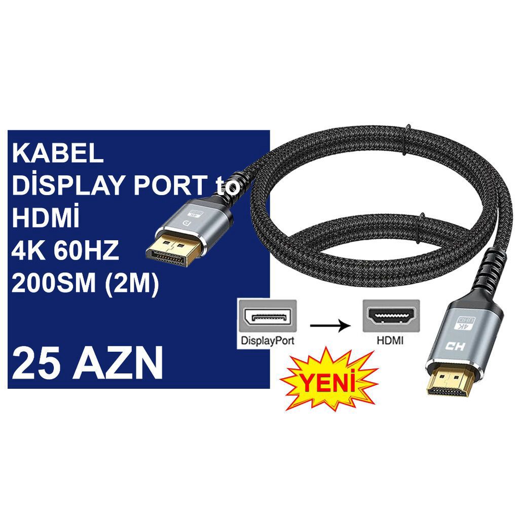 Kabel “Display Port to HDMİ 2m 4K 60HZ” ⭐Display Port to HDMİ 2m 4K