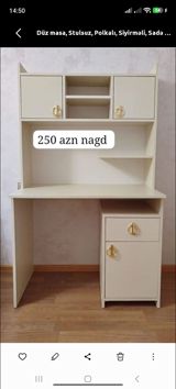 Düz yazı/kompüter masası – stulsuz, rəfli və siyirməli model — Mallar