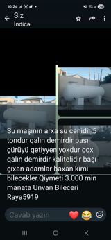 Su maşını üçün arxa su çəni – 5 tonluq. Çox qalın dəmirdən hazırlanıb — Mallar