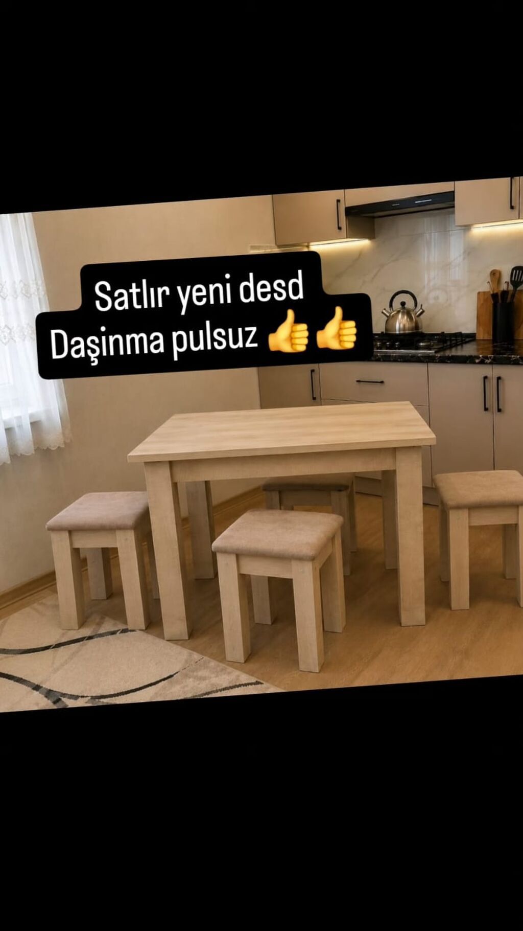Mətbəx üçün, Yeni, Açılmayan, Dördbucaq masa, 4 stul — Mebel, Bakı