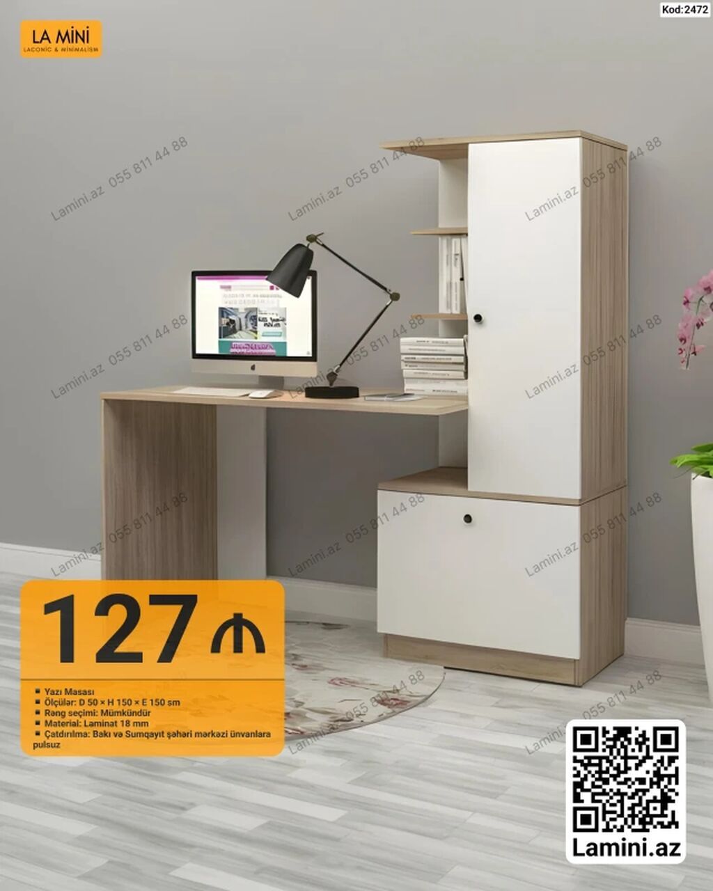 Künc masa, Stulsuz, Polkalı, Siyirməsiz, Sadə laminat — Mebel, Bakı